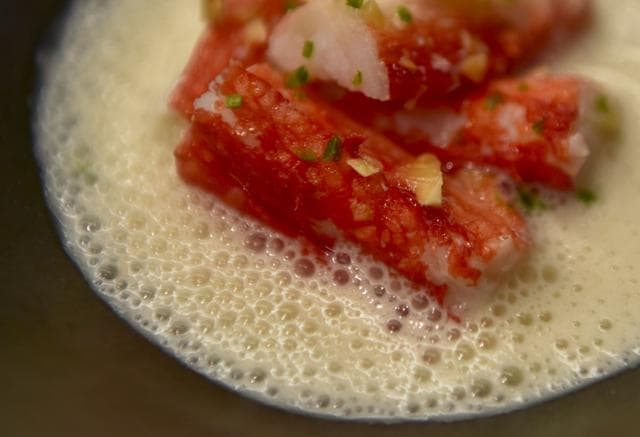Crab and Almonds: Almond emulsion, kaffir lime, spiced ghee. (Photo: Arijit Sen/HT)