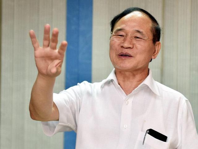 Nabam Tuki after taking charge of Chief Minister of Arunachal Pradesh at Arunachal Bhavan in New Delhi on Wednesday.(PTI Photo)