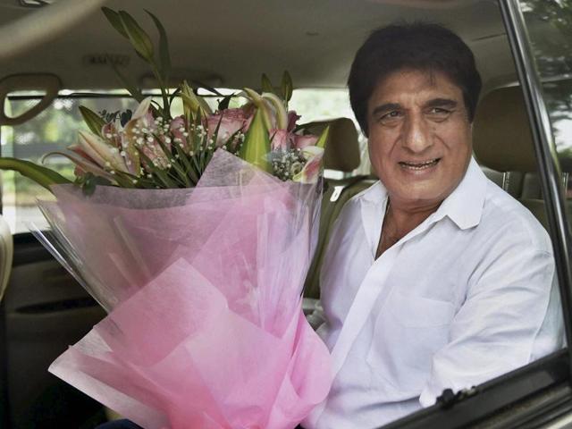 Newly appointed UP Congress committee chief Raj Babbar arrives at 10 Janpath in New Delhi to meet party president Sonia Gandhi on Wednesday.(PTI)