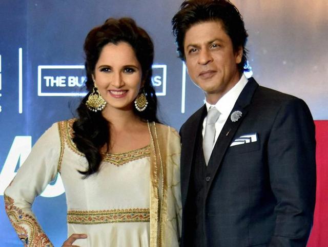 Tennis player Sania Mirza and actor Shah Rukh Khan during the release function of Ace against Odds in Hyderabad. (PTI)