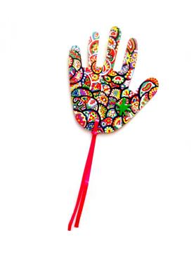 ‘Haath-ee’ features bookmark in the shape of a hand and are embellished with metallic eyelets .