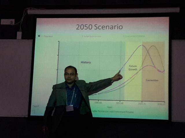 What is the world going to look like in 2050? Mathur works on developing future scenarios using computer modelling (simulating what happens or will happen in a situation) to understand how policies can bring about desired changes. (Handout) What is the world going to look like in 2050? Mathur works on developing future scenarios using computer modelling (simulating what happens or will happen in a situation) to understand how policies can bring about desired changes. (Handout)