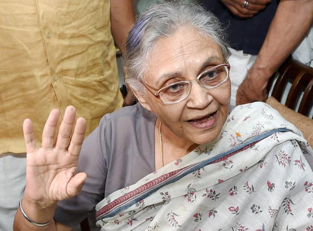 Former Delhi chief minister Sheila Dikshit talks to the media at her residence in New Delhi on Thursday. (PTI) Former Delhi chief minister Sheila Dikshit talks to the media at her residence in New Delhi on Thursday. (PTI)