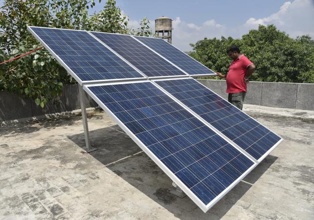 A solar panel of 1.25KW capacity was also installed at the centre’s roof. (S Burmaula / HT Photo) A solar panel of 1.25KW capacity was also installed at the centre’s roof. (S Burmaula / HT Photo)