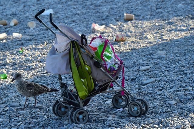 A baby's stroller left next to the Promenade des Anglais, in Nice. (AFP Photo) A baby's stroller left next to the Promenade des Anglais, in Nice. (AFP Photo)