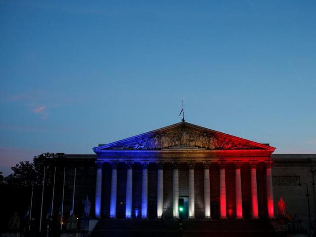 The French National Assembly is lit up in colours of the French national flag in tribute for the victims of the Nice attack, in Paris. (AFP Photo) The French National Assembly is lit up in colours of the French national flag in tribute for the victims of the Nice attack, in Paris. (AFP Photo)