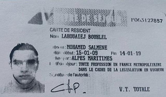 A French police source shows a reproduction of the residence permit of Mohamed Lahouaiej-Bouhlel, the man who rammed his truck into a crowd celebrating Bastille Day in Nice. (AFP Photo) A French police source shows a reproduction of the residence permit of Mohamed Lahouaiej-Bouhlel, the man who rammed his truck into a crowd celebrating Bastille Day in Nice. (AFP Photo)