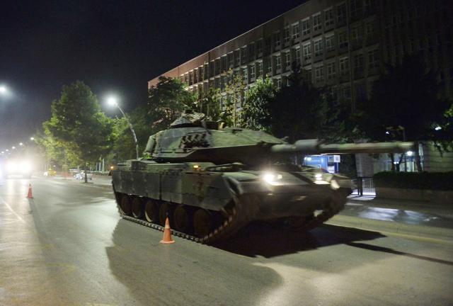 A Turkish army tank drives on a street in Ankara. (REUTERS)
