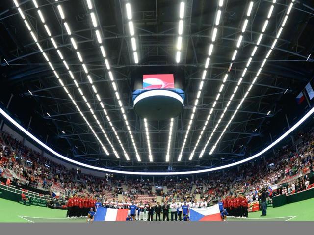 Members of French and Czech Davis Cup teams observe a minute of silence for the victims of the terror attack in Nice during the International Tennis Federation Davis Cup quarterfinal opening ceremony in Trinec, Czech Republic. (AFP Photo) Members of French and Czech Davis Cup teams observe a minute of silence for the victims of the terror attack in Nice during the International Tennis Federation Davis Cup quarterfinal opening ceremony in Trinec, Czech Republic. (AFP Photo)