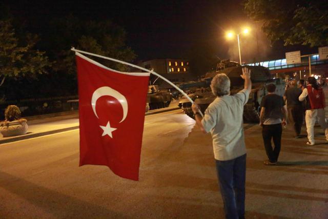 People take streets in Ankara, Turkey during a protest against a military coup. (AFP) People take streets in Ankara, Turkey during a protest against a military coup. (AFP)