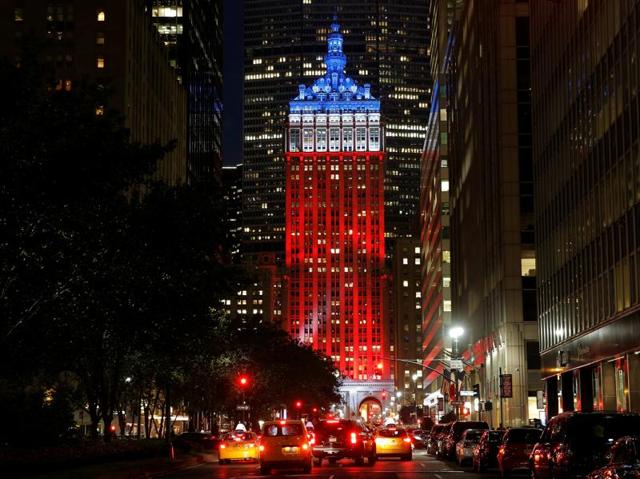 The Helmsley Building on Park Avenue, lit in honour of the victims of the Nice attacks, in Manhattan, New York. (Reuters Photo) The Helmsley Building on Park Avenue, lit in honour of the victims of the Nice attacks, in Manhattan, New York. (Reuters Photo)