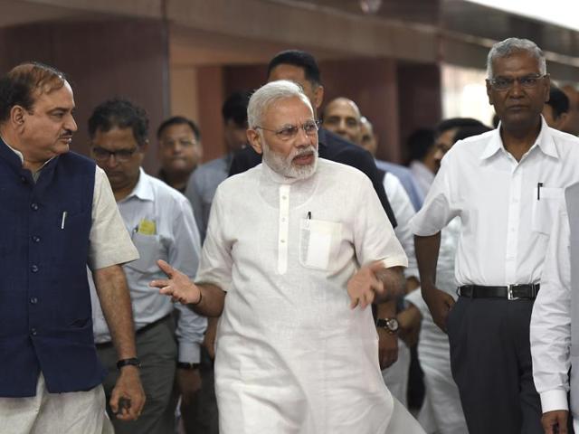 At Sunday’s meeting, sources said, Prime Minister Narendra Modi sought the support of parties on the goods and services tax bill.(Arvind Yadav/HT Photo) At Sunday’s meeting, sources said, Prime Minister Narendra Modi sought the support of parties on the goods and services tax bill.(Arvind Yadav/HT Photo)