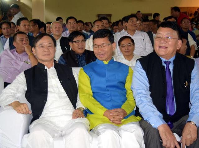 Former Arunachal Pradesh chief minister Nabam Tuki (left) with Congress leader Kalikho Pul at Pema Khandu's swearing-in ceremony. (Rahul Karmakar/HT Photo) Former Arunachal Pradesh chief minister Nabam Tuki (left) with Congress leader Kalikho Pul at Pema Khandu's swearing-in ceremony. (Rahul Karmakar/HT Photo)
