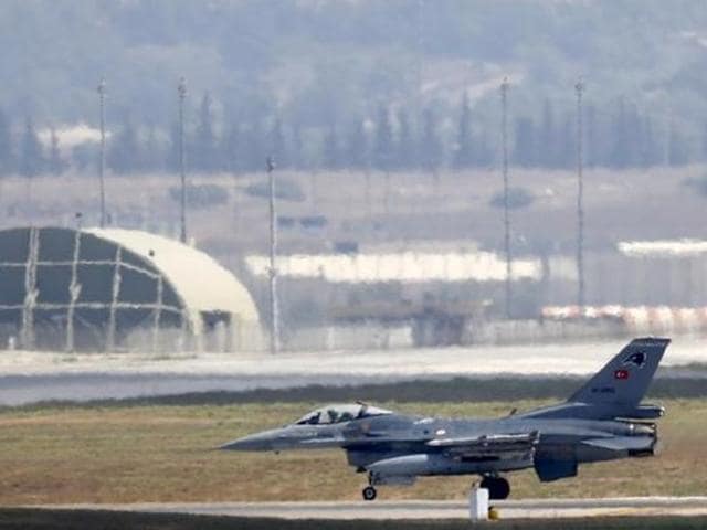 A Turkish Air Force F-16 fighter jet lands at Incirlik air base in Adana, Turkey, August 11, 2015. The US-led coalition against the IS resumed air strikes from the air base on Sunday, July 17, 2016, a day after a security lockdown was imposed in the wake of a failed military coup. (Reuters File) A Turkish Air Force F-16 fighter jet lands at Incirlik air base in Adana, Turkey, August 11, 2015. The US-led coalition against the IS resumed air strikes from the air base on Sunday, July 17, 2016, a day after a security lockdown was imposed in the wake of a failed military coup. (Reuters File)