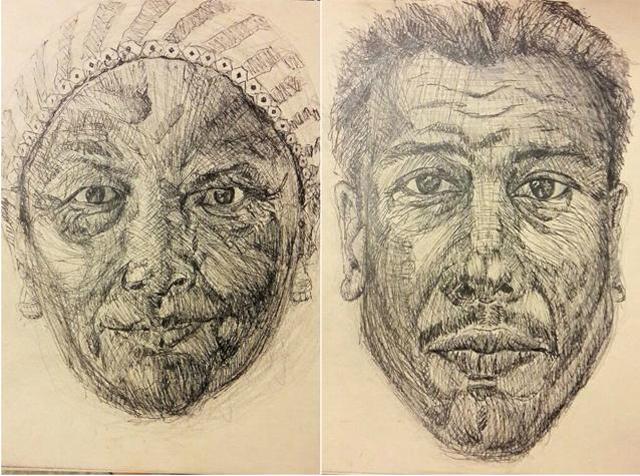 A couple of portraits by Hoora, that capture the implication of weights that people carry.