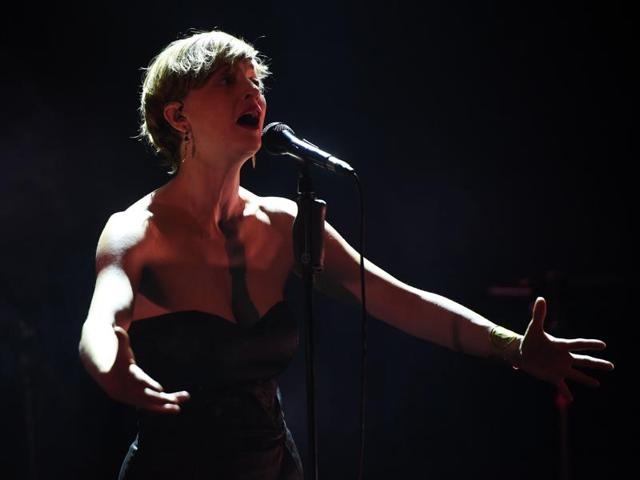 French singer L (real name: Raphaele Lannadere) while her stage performance at the fest. (AFP) French singer L (real name: Raphaele Lannadere) while her stage performance at the fest. (AFP)