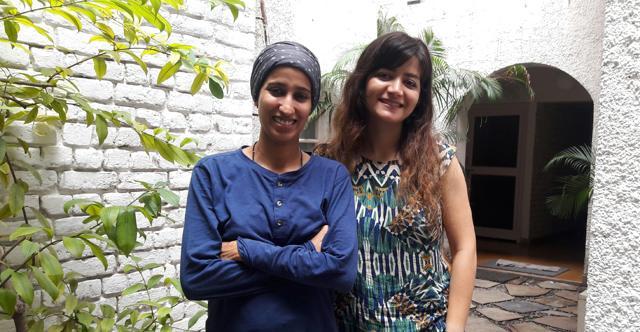 Artists Soghra Khurasani (L) and Hoora Soleimani (R) at the studio.