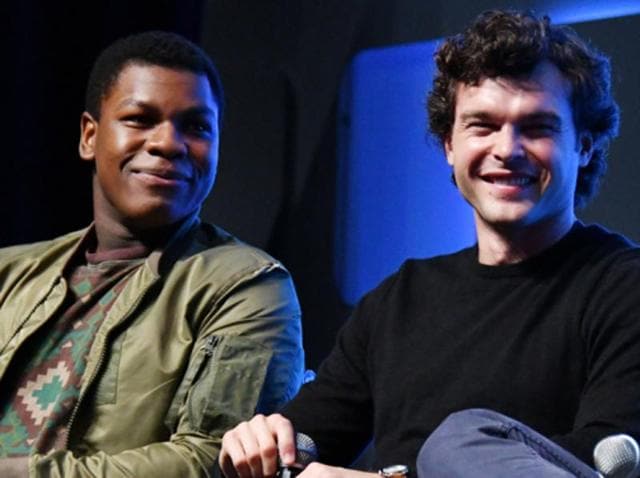 John Boyega and Alden Ehrenreich at the Star Wars Celebration event in London. (Shutterstock) John Boyega and Alden Ehrenreich at the Star Wars Celebration event in London. (Shutterstock)