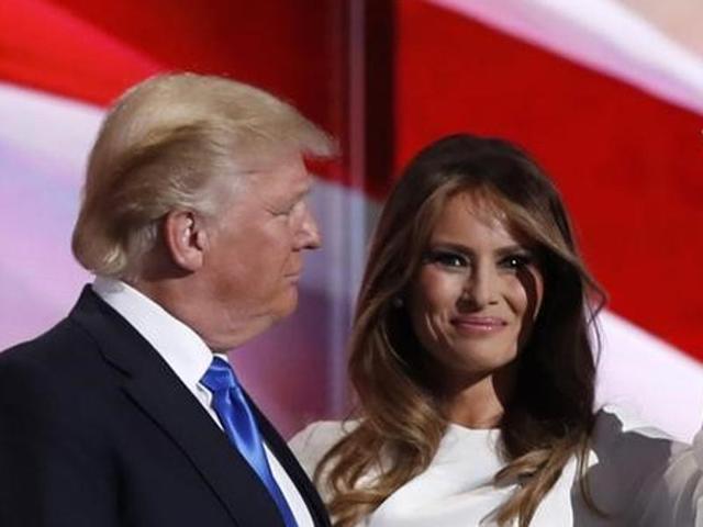 Melania Trump stands with her husband Republican US presidential candidate Donald Trump at the Republican National Convention in Cleveland, Ohio, on Tuesday.(Reuters)