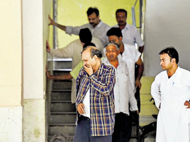 BK Bansal after he was granted bail on Wednesday.(Ravi Choudhury/Hindustan Times)