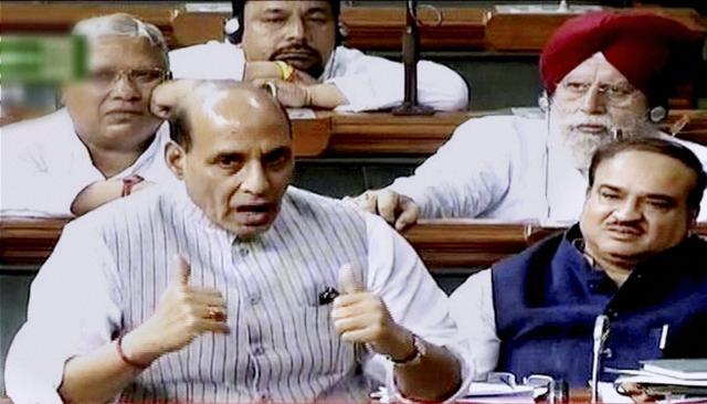 Home minister Rajnath Singh speaks in the Lok Sabha in New Delhi on Tuesday.(PTI photo) Home minister Rajnath Singh speaks in the Lok Sabha in New Delhi on Tuesday.(PTI photo)