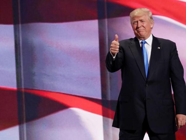 Republican presidential nominee Donald Trump gives a thumbs up to the crowd after his wife Melania delivered a speech on the first day of the Republican National Convention. (AFP Photo) Republican presidential nominee Donald Trump gives a thumbs up to the crowd after his wife Melania delivered a speech on the first day of the Republican National Convention. (AFP Photo)