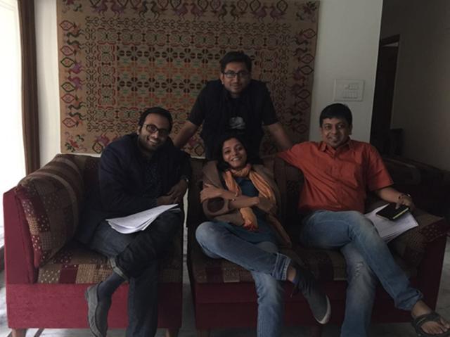 Guha (standing) with the cast and crew of the film Guha (standing) with the cast and crew of the film