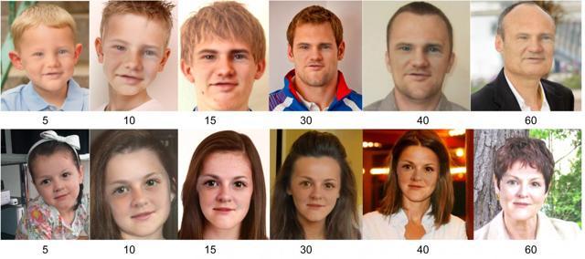 Dreambit can predict what a 1-year-old boy (top) and a 4-year-old girl (bottom) will look like at subsequent ages. (Ira Kemelmacher-Shlizerman, University of Washington) Dreambit can predict what a 1-year-old boy (top) and a 4-year-old girl (bottom) will look like at subsequent ages. (Ira Kemelmacher-Shlizerman, University of Washington)