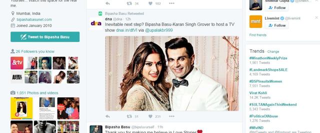 Bipasha’s Twitter page. (Screen Grab)