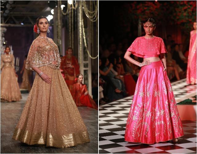 Cape blouse found its way to Tarun Tahiliani’s (left) and Anita Dongre’s (right) runways. (Amal KS/ HT Photo) Cape blouse found its way to Tarun Tahiliani’s (left) and Anita Dongre’s (right) runways. (Amal KS/ HT Photo)