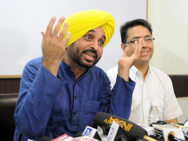 AAP’s Bhagwant Mann addresses the media at a press conference in Chandigarh. (Anil Dayal / HT File Photo) AAP’s Bhagwant Mann addresses the media at a press conference in Chandigarh. (Anil Dayal / HT File Photo)