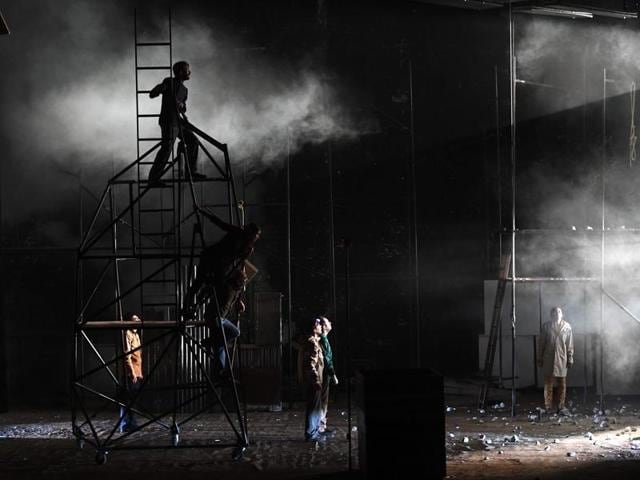 Greek actors of Blitz theatre group perform during a rehearsal of the play ‘6 A.M How To Disappear Completely’ at the fest. (AFP) Greek actors of Blitz theatre group perform during a rehearsal of the play ‘6 A.M How To Disappear Completely’ at the fest. (AFP)