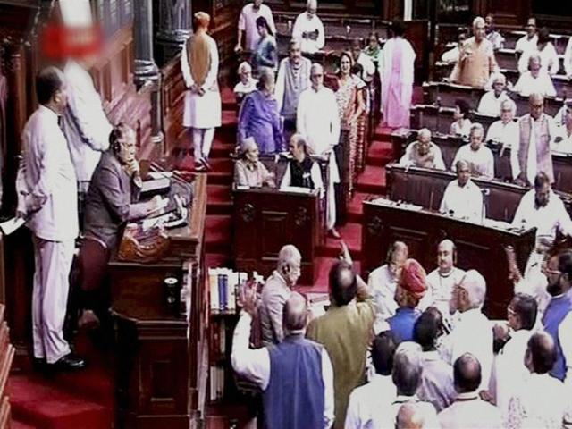 A view of the Rajya Sabha during monsoon session of Parliament in New Delhi.(PTI Photo) A view of the Rajya Sabha during monsoon session of Parliament in New Delhi.(PTI Photo)