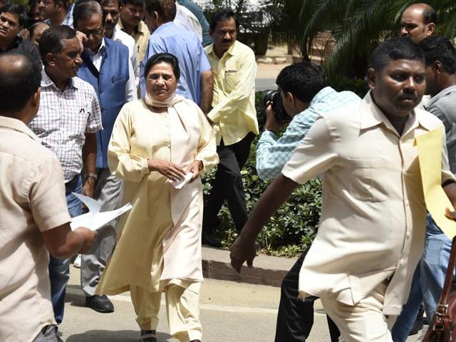 BSP supremo Mayawati with her party leaders during the monsoon session of Parliament on Thursday. (Arvind Yadav/ HT Photo) BSP supremo Mayawati with her party leaders during the monsoon session of Parliament on Thursday. (Arvind Yadav/ HT Photo)