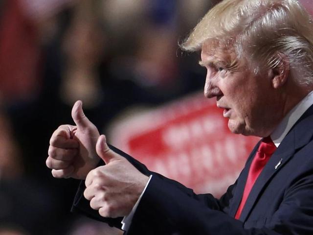 Republican U.S. presidential nominee Donald Trump formally accepts the nomination at the Republican National Convention in Cleveland. (AFP) Republican U.S. presidential nominee Donald Trump formally accepts the nomination at the Republican National Convention in Cleveland. (AFP)