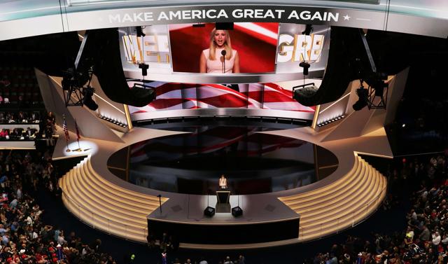 Ivanka Trump delivers a speech during the evening session on the fourth day of the Republican National Convention. (AFP Photo) Ivanka Trump delivers a speech during the evening session on the fourth day of the Republican National Convention. (AFP Photo)