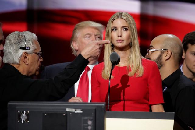 Ivanka Trump, daughter of Republican presidential candidate Donald Trump, tests the teleprompters and microphones on stage before the start of the fourth day of the Republican National Convention. (AFP Photo) Ivanka Trump, daughter of Republican presidential candidate Donald Trump, tests the teleprompters and microphones on stage before the start of the fourth day of the Republican National Convention. (AFP Photo)