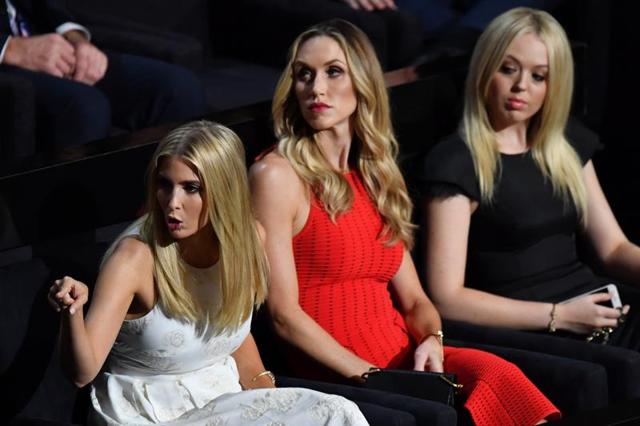 (Left to right) Ivanka Trump, wife of Eric Trump, Lara Yunaska, and Tiffany Trump at the Republican National Convention in Cleveland. Republican presidential candidate Donald Trump received the number of votes needed to secure the party's nomination. (AFP) (Left to right) Ivanka Trump, wife of Eric Trump, Lara Yunaska, and Tiffany Trump at the Republican National Convention in Cleveland. Republican presidential candidate Donald Trump received the number of votes needed to secure the party's nomination. (AFP)