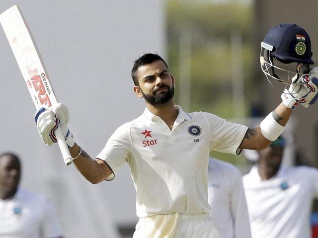 India's captain Virat Kohli celebrates after he scored his double century. (AP Photo) India's captain Virat Kohli celebrates after he scored his double century. (AP Photo)