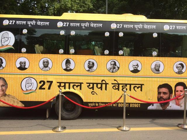 The Congress’ bus will cover Ghaziabad, Hapur, Amroha and Moradabad on day 1. It will then travel to Shahjahanpur, Rampur and Bareilly on the second day and then to Hardoi and Kannauj before culminating at Kanpur on the final day. (Twitter/@INCIndia) The Congress’ bus will cover Ghaziabad, Hapur, Amroha and Moradabad on day 1. It will then travel to Shahjahanpur, Rampur and Bareilly on the second day and then to Hardoi and Kannauj before culminating at Kanpur on the final day. (Twitter/@INCIndia)