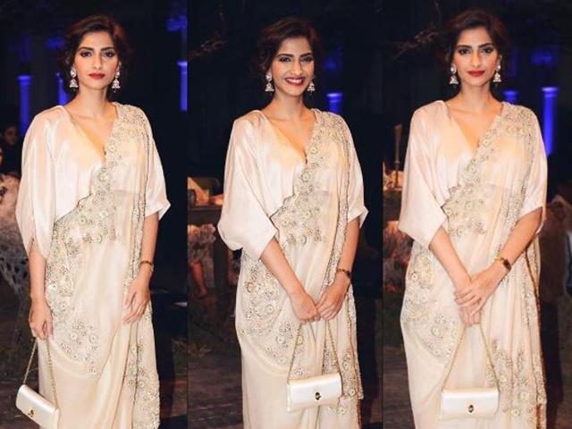 Sonam Kapoor came to cheer designer friend Anamika Khanna on day 3 of India Couture Week 2016, and she too opted for a muted hue from the designer’s collection.  (Instagram) 