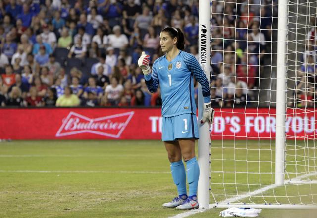 Goalkeeper Hope Solo has been a pillar of the US women’s football team for many years, helping them win back-to-back golds at Beijing 2008 and London 2012. (AP Photo)