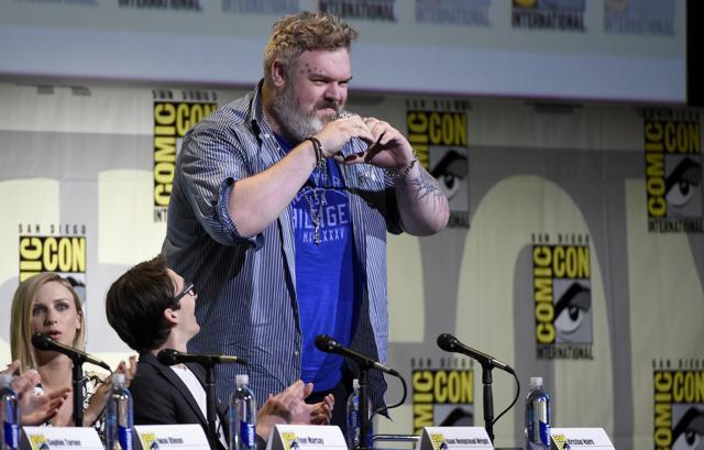 Kristian Nairn sends a heart to the audience at the Game of Thrones panel. (Chris Pizzello/Invision/AP) Kristian Nairn sends a heart to the audience at the Game of Thrones panel. (Chris Pizzello/Invision/AP)