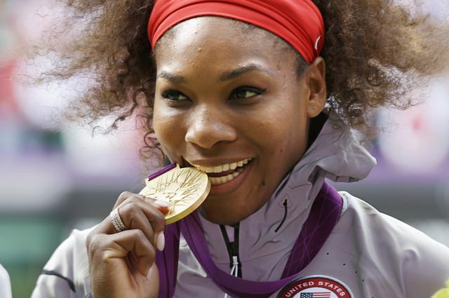 Now into her thirties, Serena Williams shows no sign of letting up – stating the day after winning singles gold that London would not be her Olympic swansong. (AP Photo)