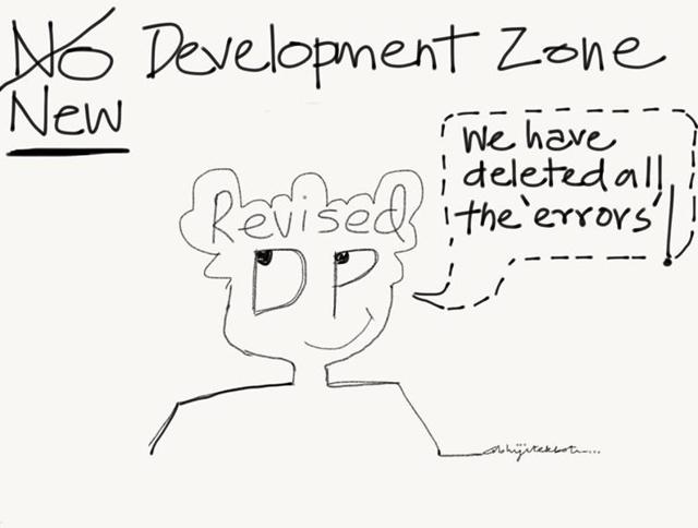 One of Ekbote’s sketches takes a potshot at BMC scrapping the local area plans (LAPs), which were a part of the earlier DP. (ABHIJIT EKBOTE) One of Ekbote’s sketches takes a potshot at BMC scrapping the local area plans (LAPs), which were a part of the earlier DP. (ABHIJIT EKBOTE)