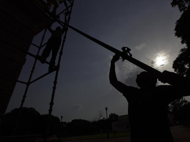 Restoration at the Church of the Redemption . (Gurinder Osan/HT Photo) 