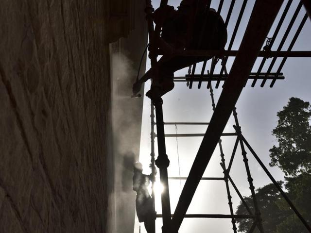 Walls of the church will be primed maintaining its look.  (Gurinder Osan/HT Photo) 