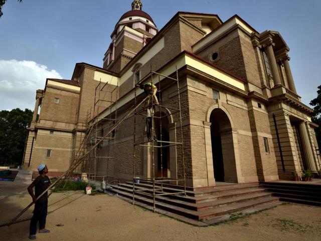 Restoration work in progress at the Church of the Redemption. (Gurinder Osan/HT Photo) 