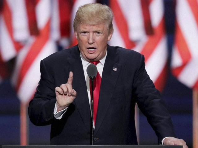 Republican presidential candidate Donald J Trump speaks during the final day of the Republican National Convention in Cleveland. (AP Photo) Republican presidential candidate Donald J Trump speaks during the final day of the Republican National Convention in Cleveland. (AP Photo)