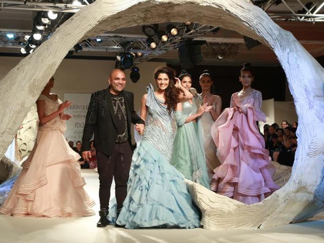 Fashion designer Gaurav Gupta was one of the two designers whose work ruled the roost on Day 4. (Amal KS/HT Photo) Fashion designer Gaurav Gupta was one of the two designers whose work ruled the roost on Day 4. (Amal KS/HT Photo)